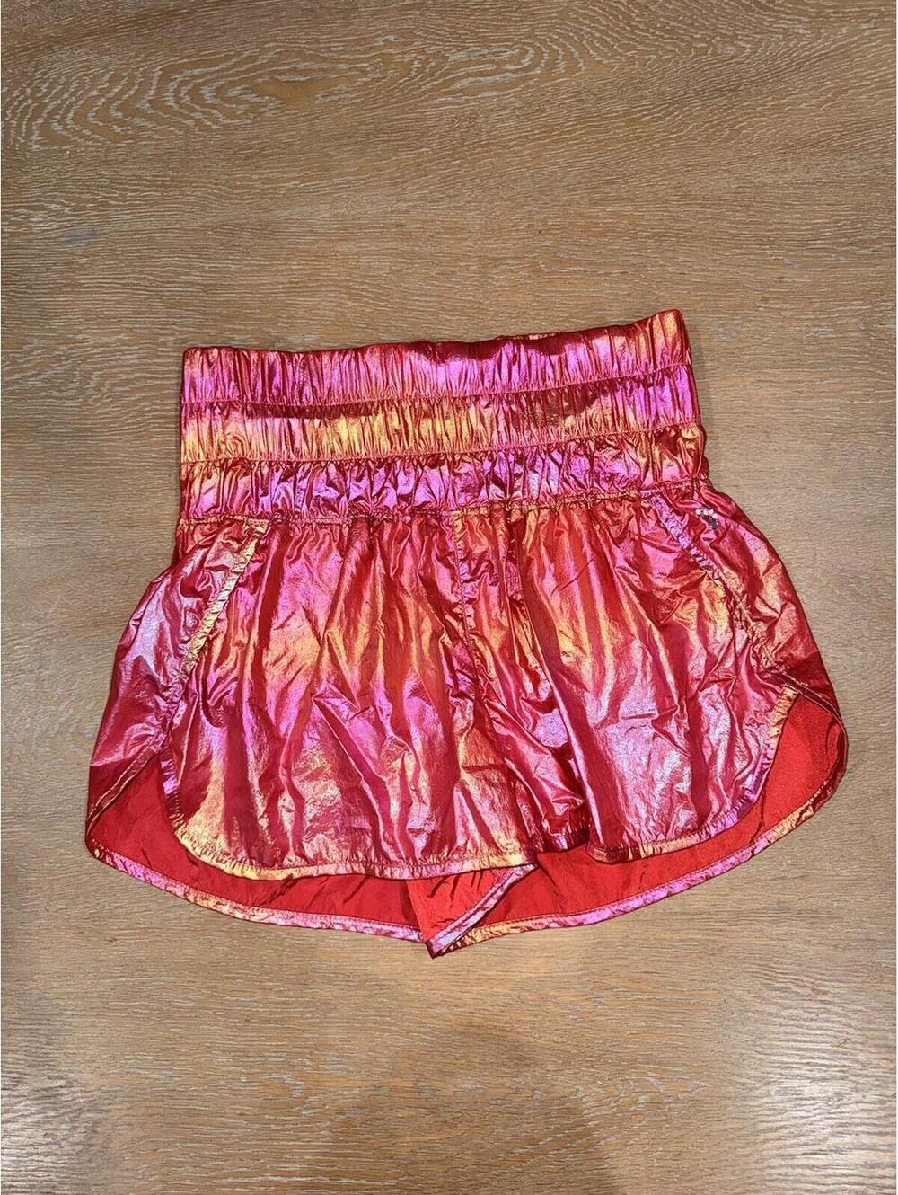 Free People Movement Sz SMALL The Way Home Shine Shorts Metallic Pink Iridescent